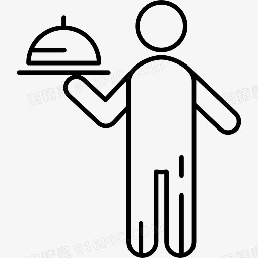 服务员与食品托盘图标