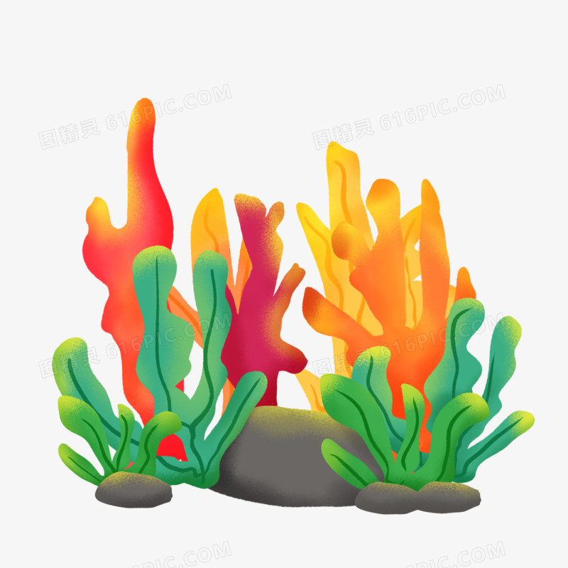 卡通手绘多彩珊瑚水草元素
