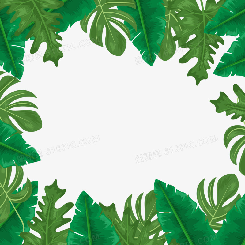 手绘矢量热带植物棕榈叶边框素材