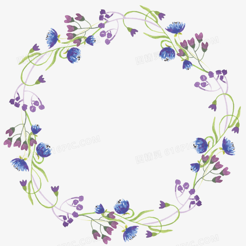 圆形蓝色边框花朵圆环