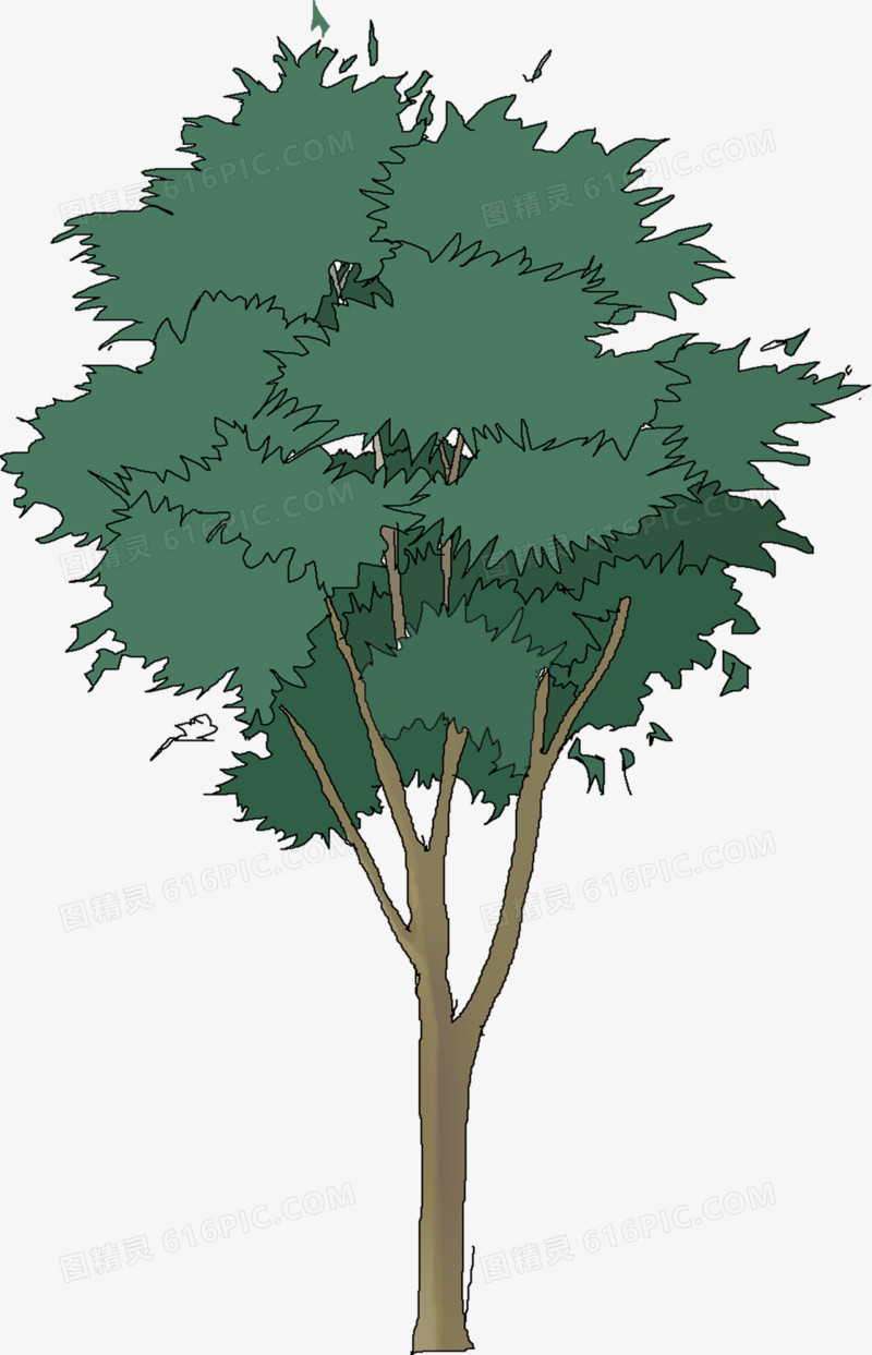 手绘绿色漫画植物大树