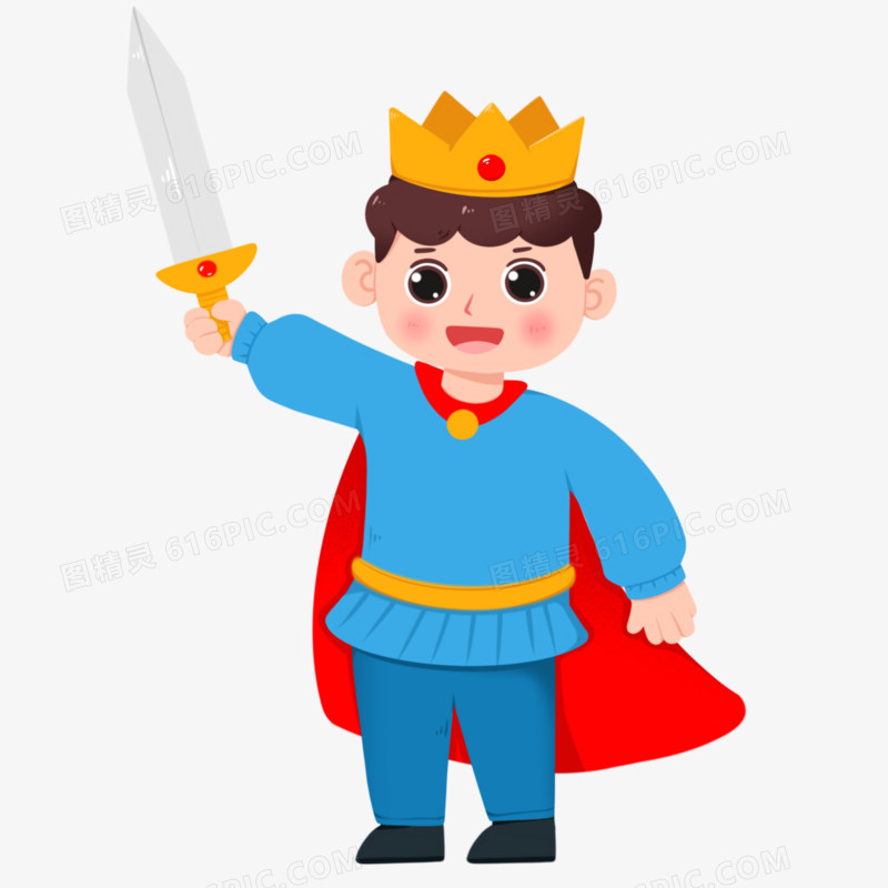 卡通手绘小王子拿剑免抠素材