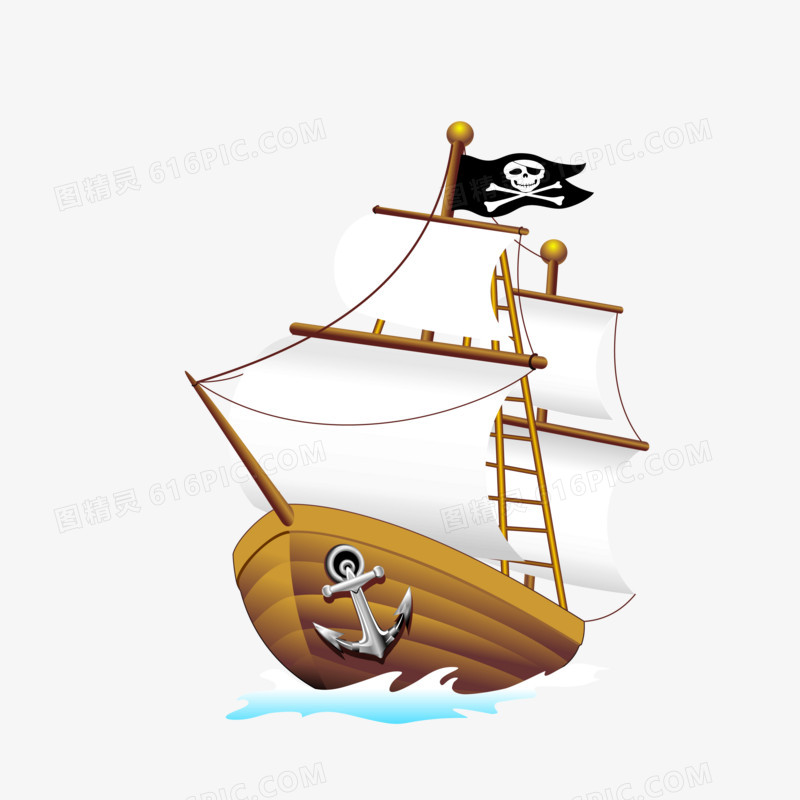 手绘矢量寻宝探险海盗船素材