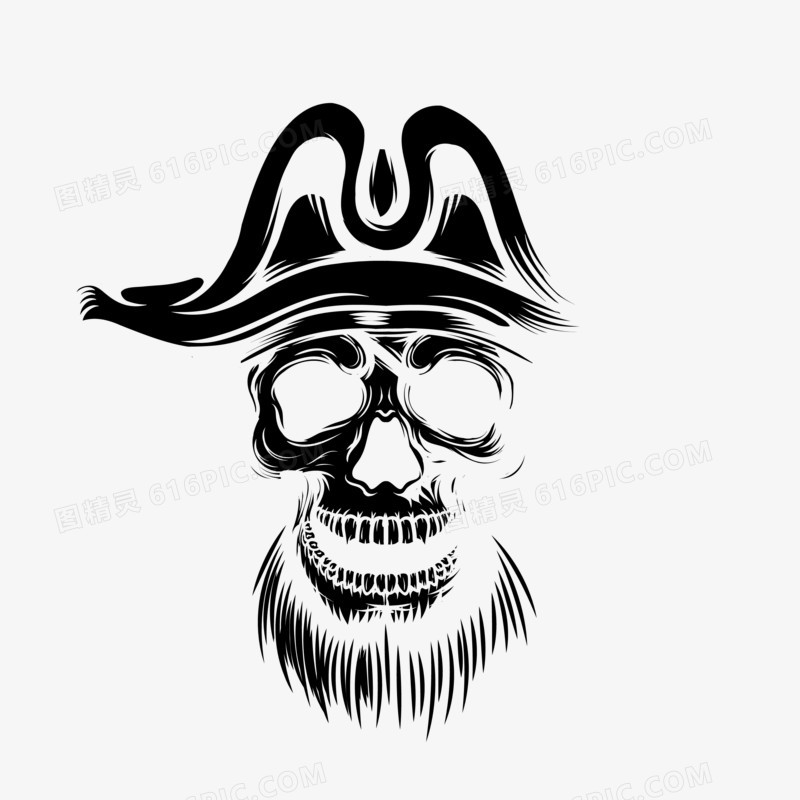 手绘创意寻宝探险海盗骷髅头素材