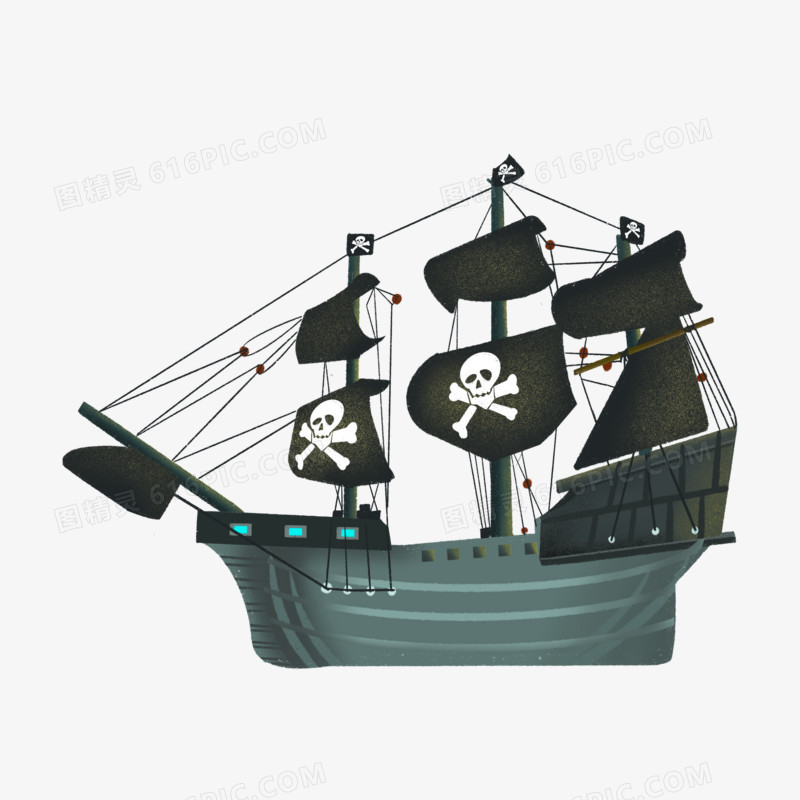 手绘卡通海盗船免抠元素