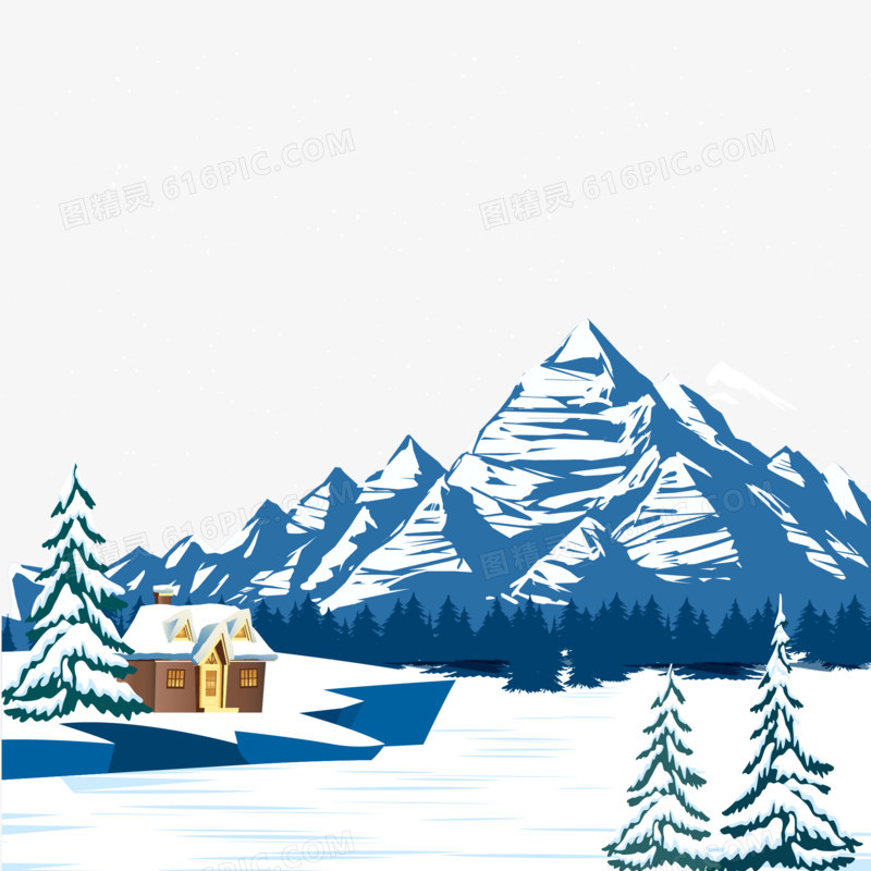 手绘冬季地势险峻的雪山雪景素材