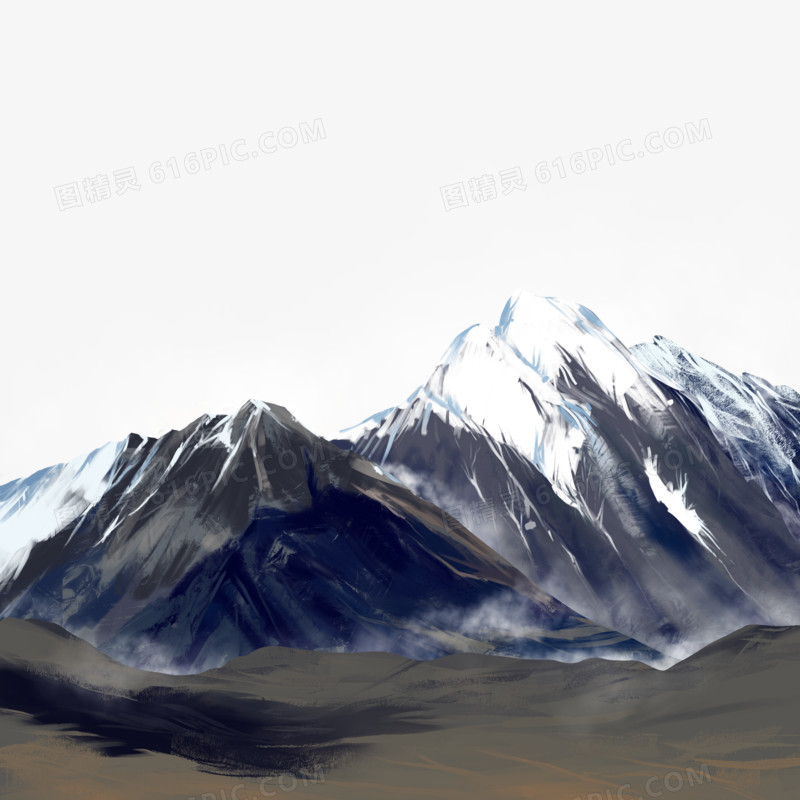 手绘写实高原上的雪山元素