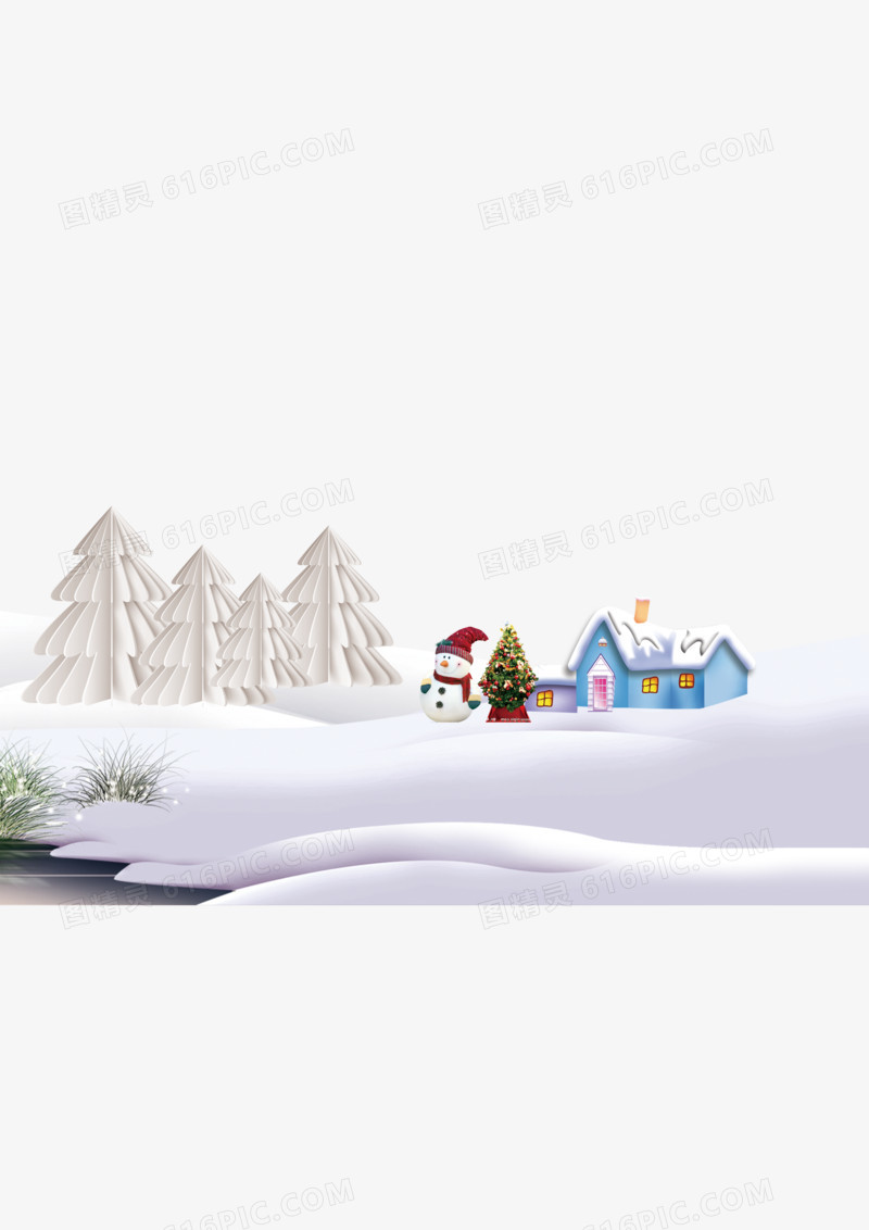 冬季雪地雪人房屋装饰