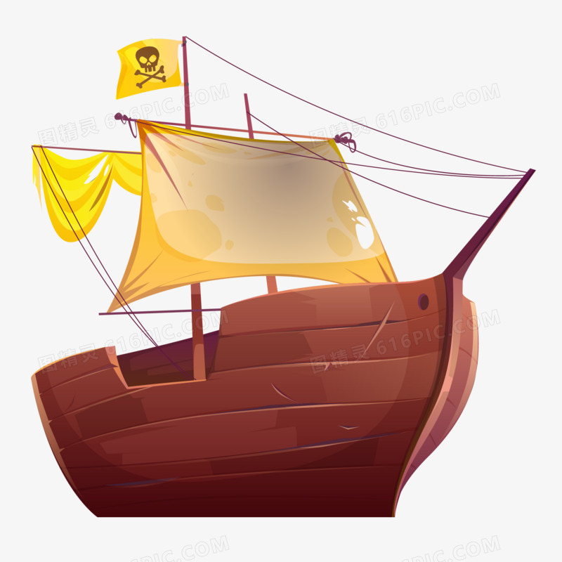 手绘矢量卡通海盗船素材