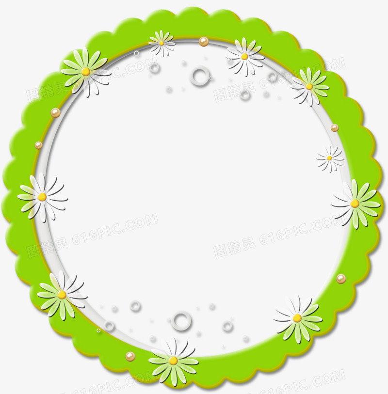 圆形边框绿色带小花