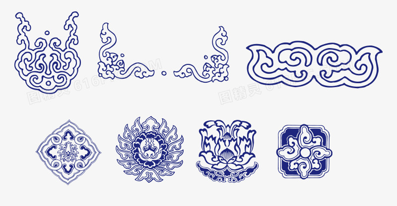 传统底纹 图腾 传统花纹 传统花边 矢量素材古典 中国风青花瓷装饰