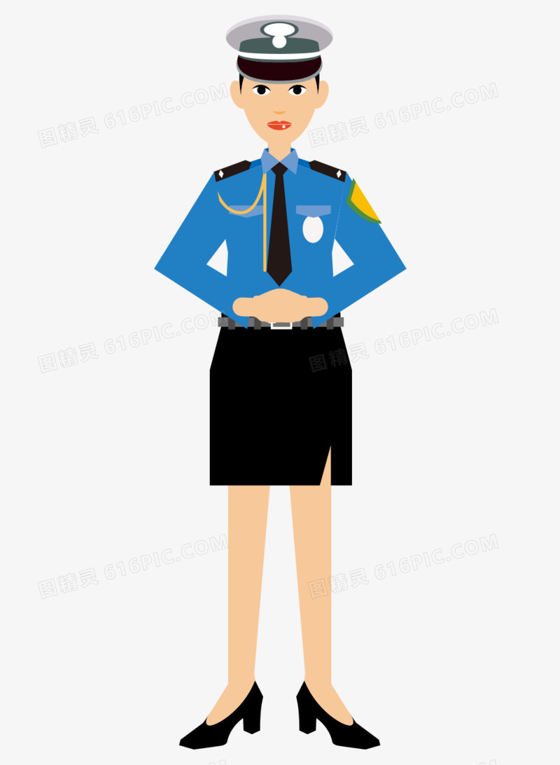 卡通手绘穿警察制服美女