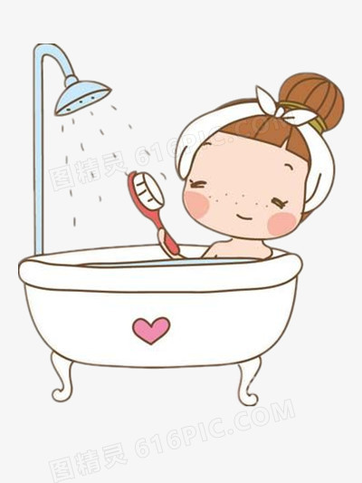 卡通洗澡图片