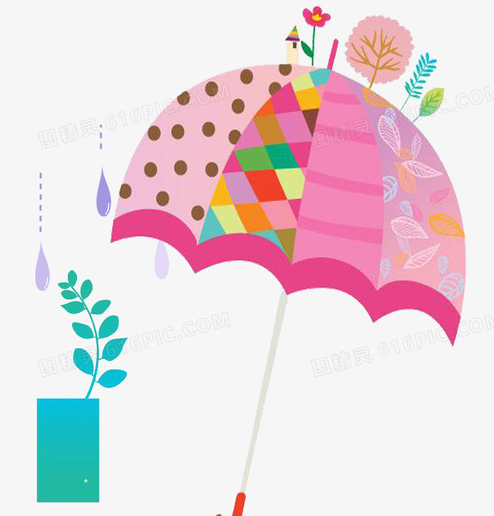雨 手绘 雨伞 糖果色 卡通 
