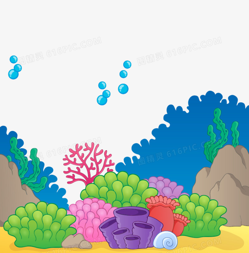 卡通手绘海底世界珊瑚植物