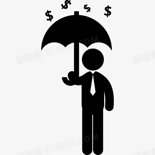 男人拿着一把伞下元钱雨图标