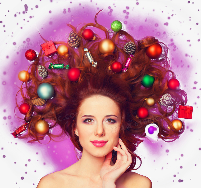 散着头发的女人糖果圣诞礼物