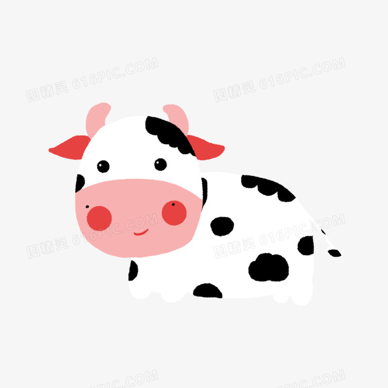 手绘卡通动物奶牛免抠元素