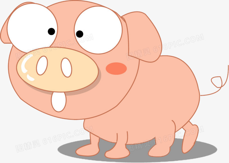 一只惊讶的卡通粉色小猪