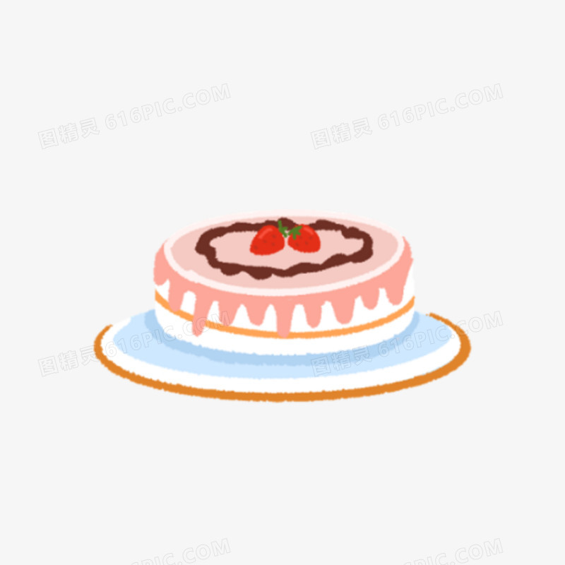 卡通手绘免抠草莓蛋糕素材