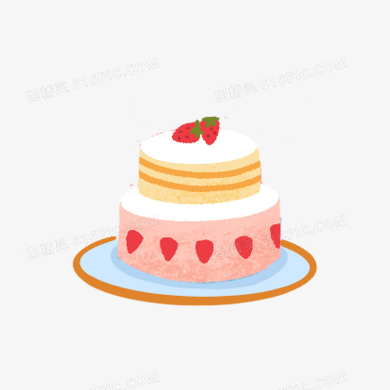 卡通手绘免抠草莓奶油蛋糕素材