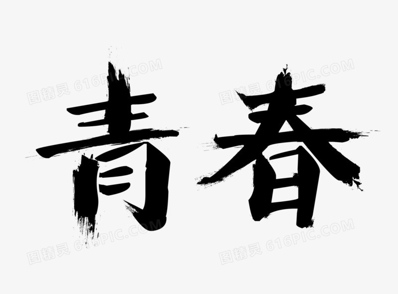 青春黑色毛笔字