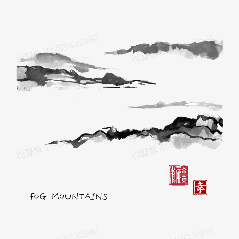 水墨画山矢量