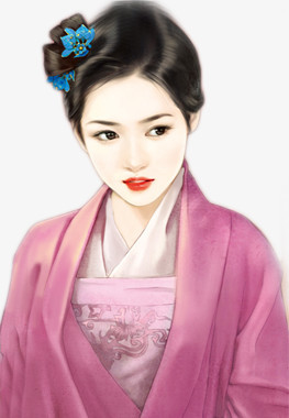 红衣女子蓝色花朵矢量人物图片