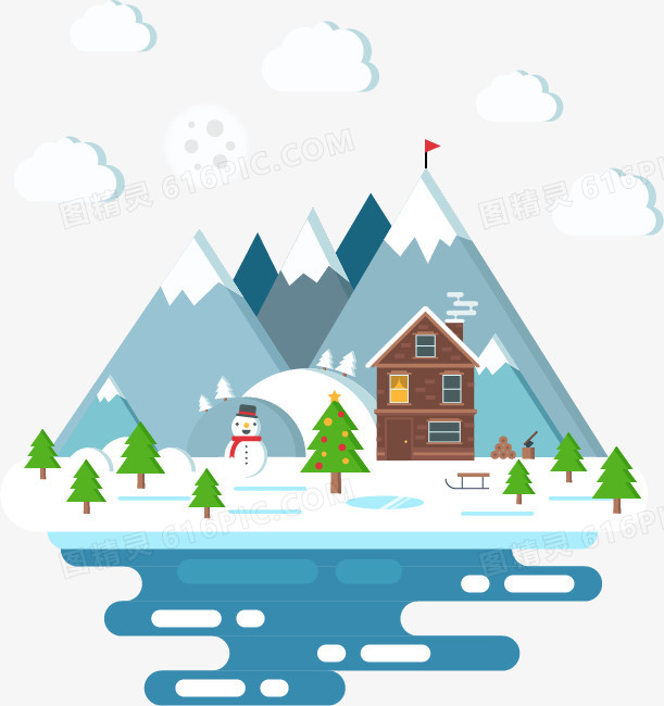 凡心/ka雪山冬天下雪卡通冬天冬天帽子雪山背景雪山卡通冬季雪景雪景