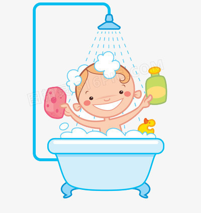 卡通开心洗澡的婴儿