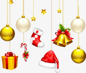 圣诞节元素效果铃铛彩球圣诞帽