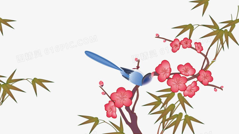 水墨植物鸟中国风