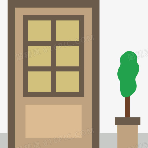 一个盆栽和一扇门