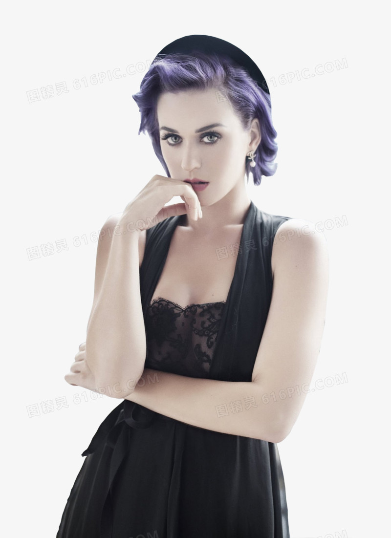 紫色头发 黑色 帽子 女模特