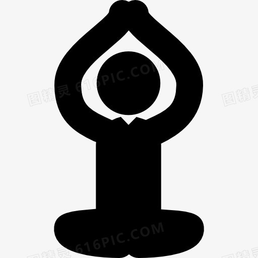 男子瑜伽的姿势坐在上升的手臂在头图标