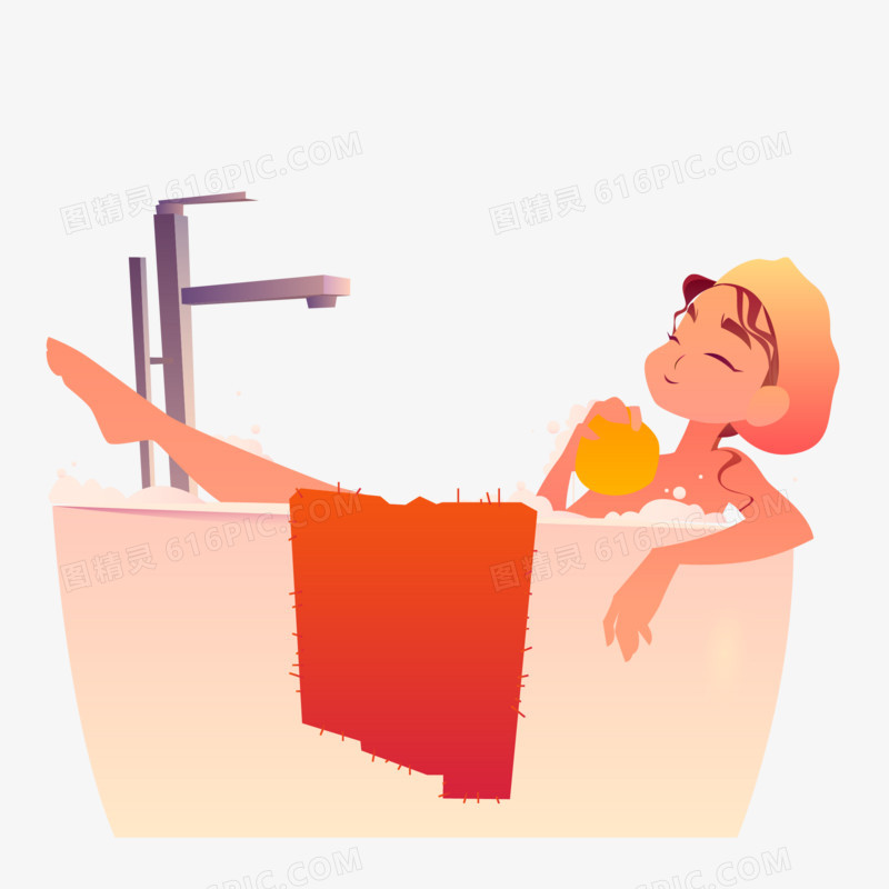卡通矢量女孩浴缸泡澡素材