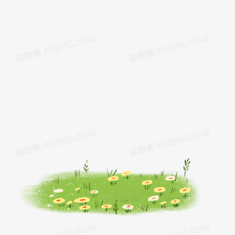 卡通手绘免抠草坪小花装饰素材