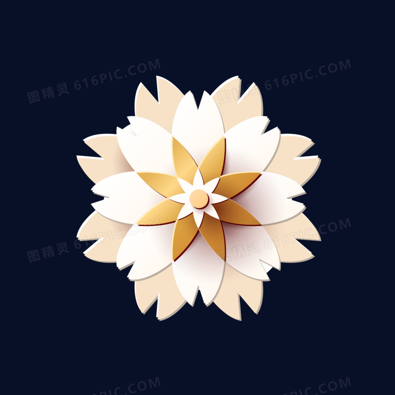 白色立体花瓣浮雕剪纸元素