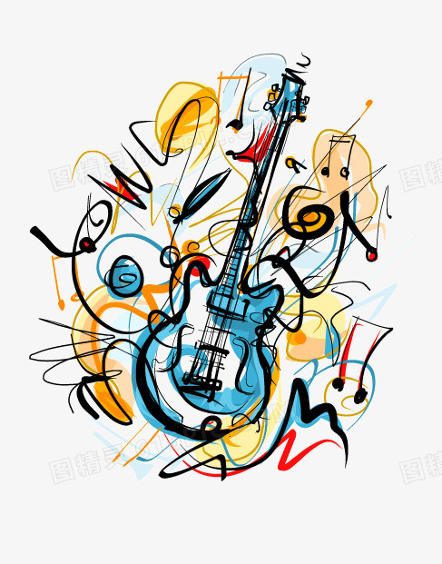 音乐 吉他 乐器 手绘 彩绘 线条 矢量图 装饰图案