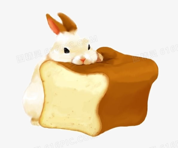 可爱卡通浪漫 可爱的小白兔和面包