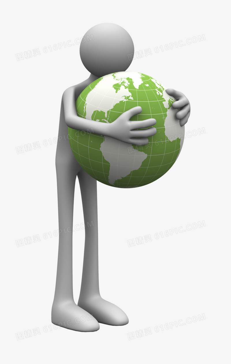卡通3D素材3d小人 抱着地球的小白人