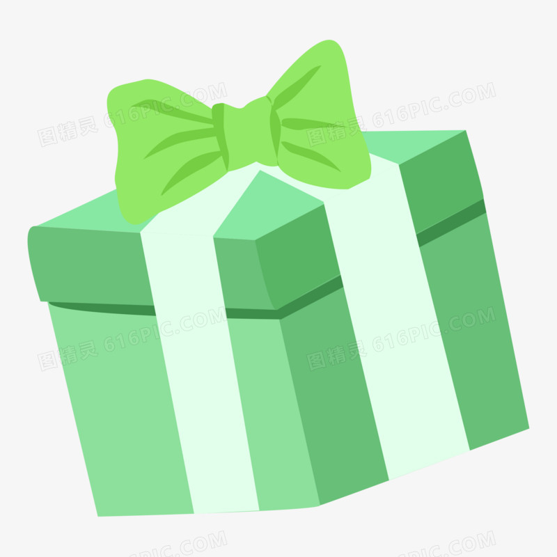 手绘绿色生日礼物盒素材