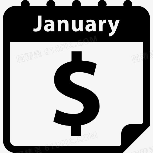 一月的日历页的付款日与美元符号图标