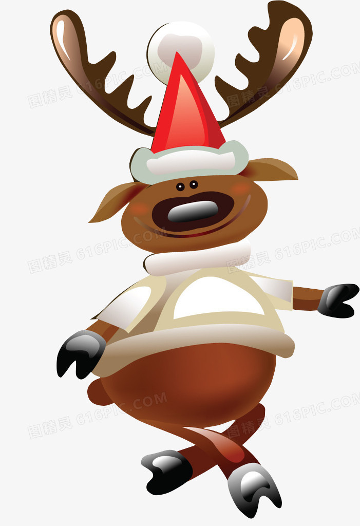 卡通带红帽子的圣诞小鹿免扣素材