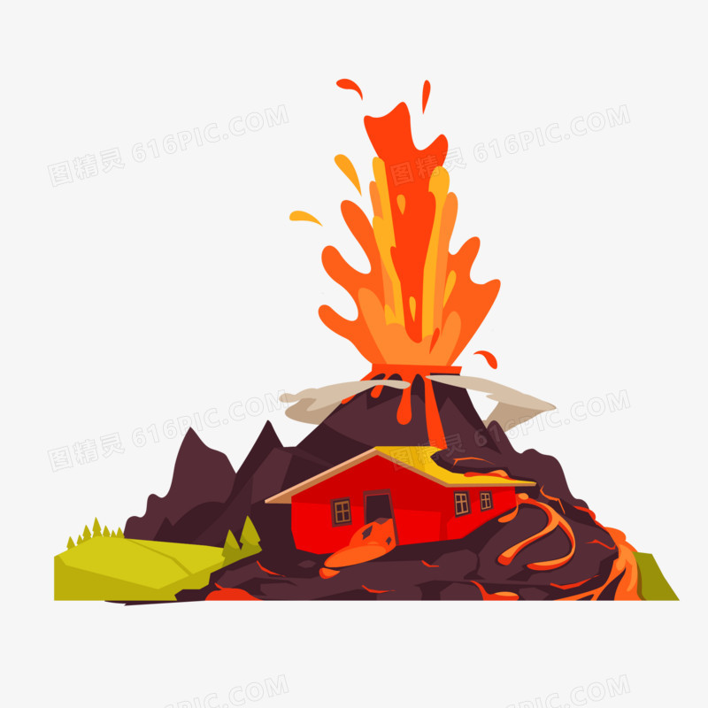 手绘自然灾害火山爆发免抠素材