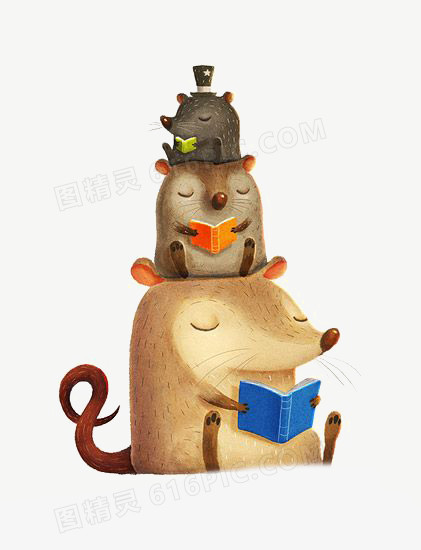可爱手绘读书小老鼠