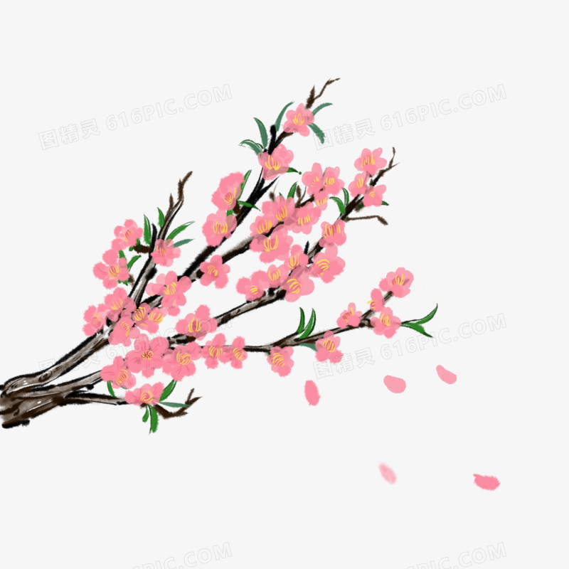 手绘卡通桃花在初春盛开素材