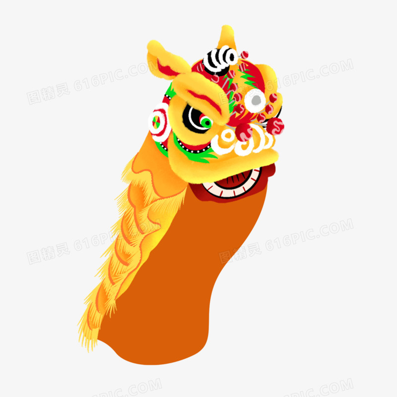 手绘插画风黄舞狮皮免抠元素