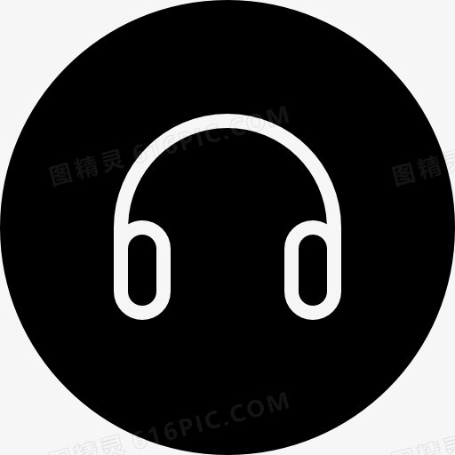 耳机在黑色的圆形按钮图标