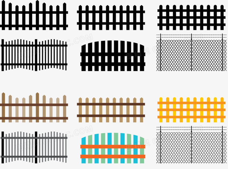 矢量图各种木制护栏
